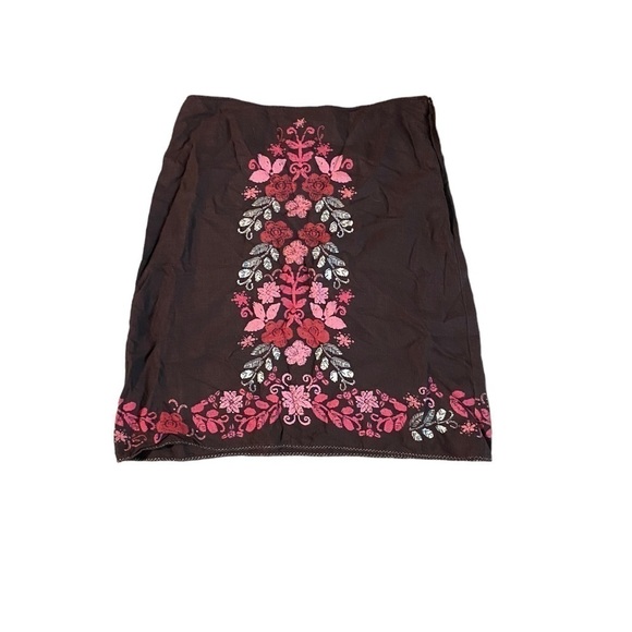 Women’s Vintage Nine & Company Boho Chic Brown Linen Floral Skirt Summer Size 12 - Picture 1 of 13